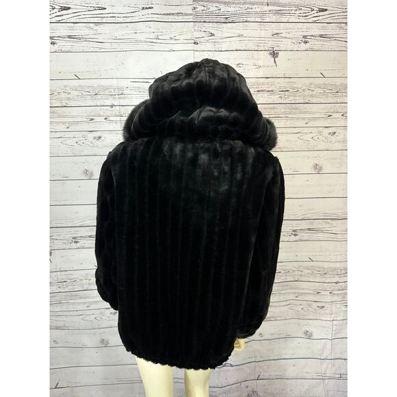 Faux fur hooded coat jacket zippered closing Dressbarn size small - Picture 11 of 12